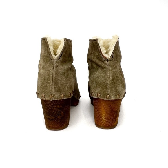 Bosabo Ankle Boots Sage Green Suede Upper Wooden Sole Size 8 Shearling lined EUC - Picture 6 of 14